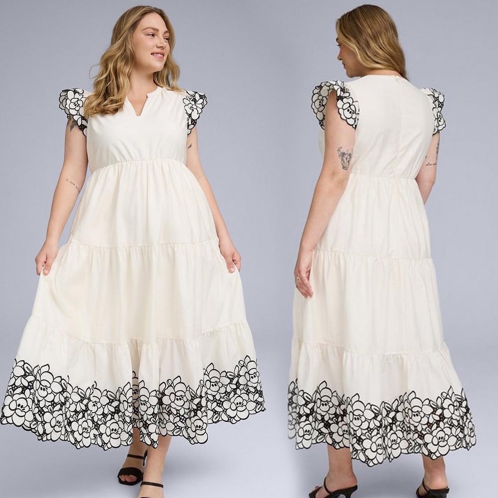Torrid Belle Isle Tiered Embroidered Floral Maxi Dress Size 22 Whisper White - Picture 1 of 16